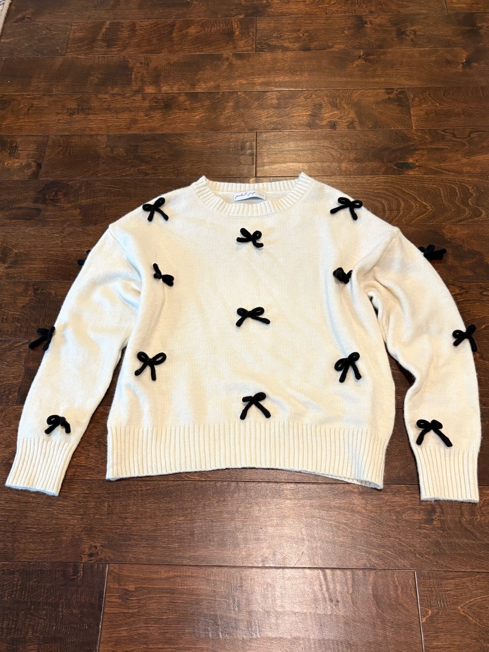 Petal & Pup Cream Sweater with Black Bow Details
